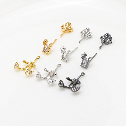 Brass Micro Pave Clear Cubic Zirconia Head Pins, for Baroque Pearl Making