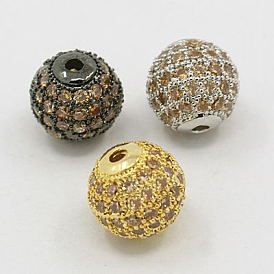 Perles de cubes zircone en laiton , ronde, 8mm, Trou: 1.5mm