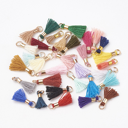 Polycotton(Polyester Cotton) Tassel Pendant Decorations, Mini Tassel, with Brass Findings