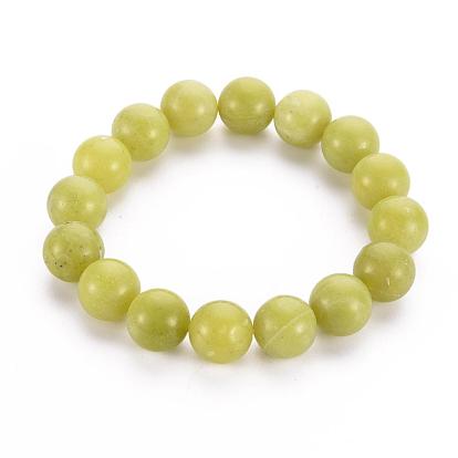Natural Lemon Jade Beaded Stretch Bracelets, Round