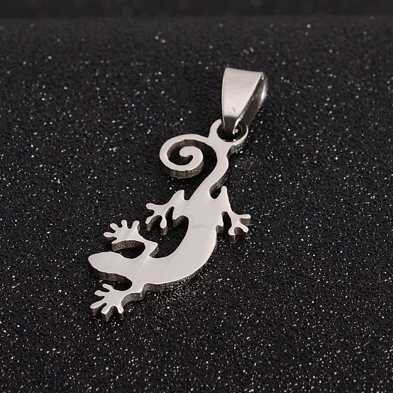 Boy Jewelry Original Color 201 Stainless Steel Pendants, Gecko Silhouette, 36x16x1.5mm, Hole: 4x9mm