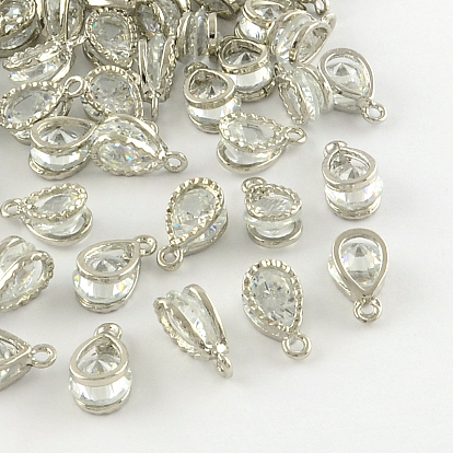 Teardrop Alloy Charms, with Cubic Zirconia, 13x8x6mm, Hole: 1mm
