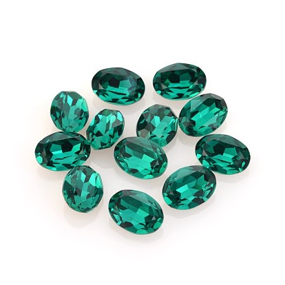Faceted Oval Glass Pointed Back Rhinestone Cabochons, Grade A, Back Plated, 18x13x7mm