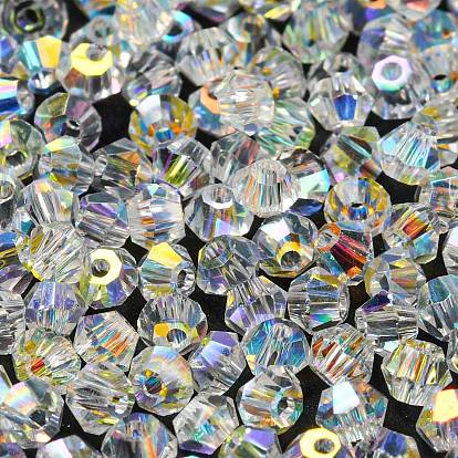 Perles de verre transparentes plaquées couleur ab, facette, Toupie