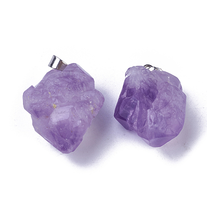 Natural Amethyst Pendants, with Brass Findings, Nuggets