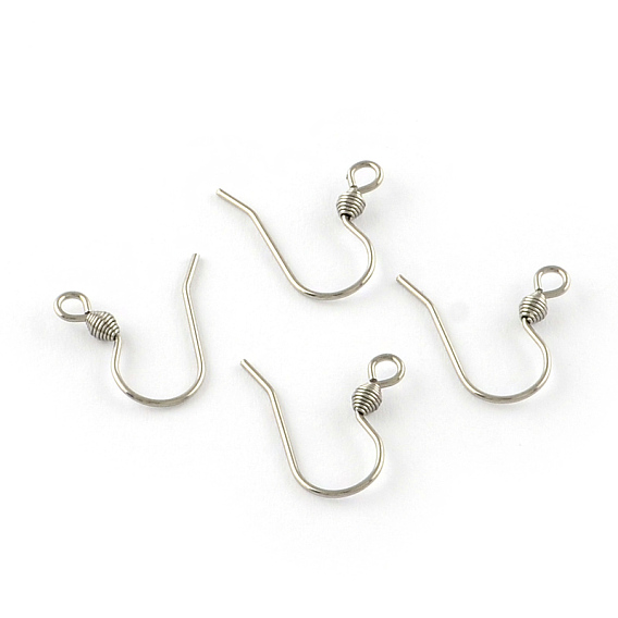 304 Stainless Steel Earring Hooks, Ear Wire, with Horizontal Loop, 15x15x0.8mm, Hole: 2mm, 20 Gauge, Pin: 0.8mm