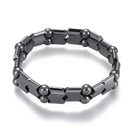 Non-magnetic Synthetic Hematite Stretch Bracelets, Wave & Round