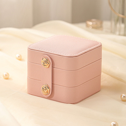Square Double-Layer PU Leather Jewelry Storage Box, Portable Travel Jewelry Organizer Case for Necklace Earrings Rings