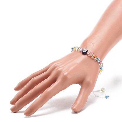 Mauvais œil acrylique et bracelet de perles tressées au chalumeau rond pour femme
