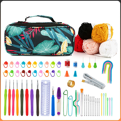 Bolsa de almacenamiento para kits de tejido diy para principiantes que incluye ganchos de crochet, hilo de poliester, aguja de ganchillo, marcadores de puntadas