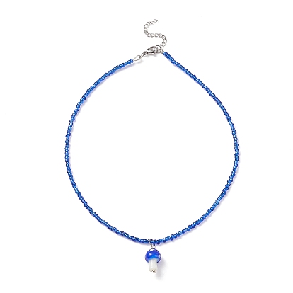 Colliers pendentifs au chalumeau faits à la main aux champignons pour femmes, perles de rocaille de verre des colliers en perles
