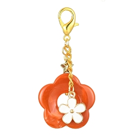 Acrylic Flower Pendants Decorations, Alloy Enamel and Alloy Lobster Claw Clasps Charms
