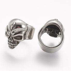 304 Stainless Steel Beads, Skull, Large Hole Beads
