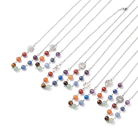 7 pcs 7 style collier pendentif en perles de pierres précieuses mélangées naturelles avec alliage 7 chakra, bijoux de yoga pour femmes