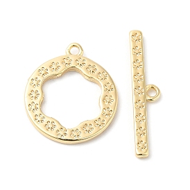 Brass Toggle Clasps, Flat Ring with Flower
