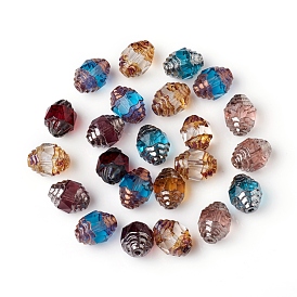 Retro Czech Glass Beads, Antique Bronze & Antique Silver Plated, Cathedral Beads, Faceted, Oval