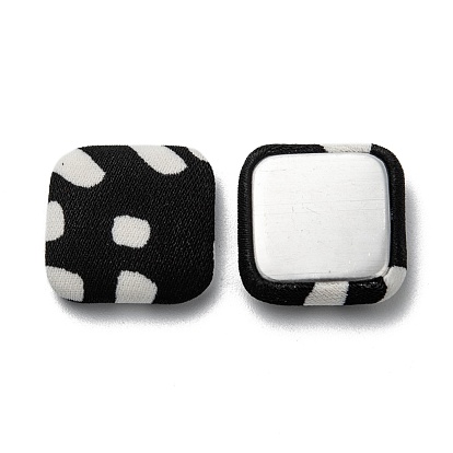 Cabochons en coton, avec de l'aluminium, carrée, noir et blanc