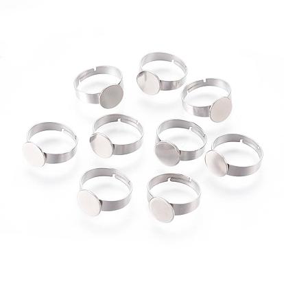 Adjustable 304 Stainless Steel Finger Rings Components, Pad Ring Base Findings, Flat Round