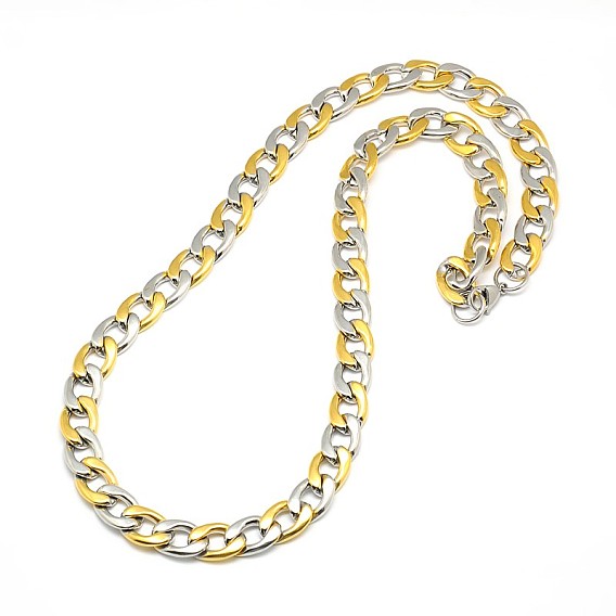 304 Stainless Steel Curb Chain/Twisted Chain Necklaces, with Lobster Claw Clasps, 23 inch~25 inch(584~635mm), 12mm