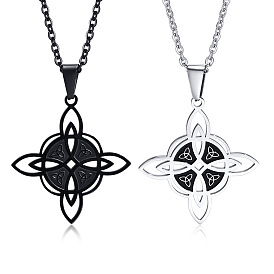 Stainless Steel Cross Witch Knot Pendant Necklace, Cable Chain Neckalce with Lobster Claw Clasp, Gothic Style Jewelry for Men Women