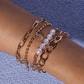 Металлический браслет-цепочка в этническом стиле и комплект браслетов - модные и сексуальные украшения для рук с жемчугом.