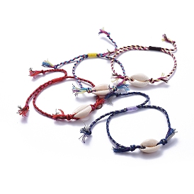 Braided Bracelets, with Natural Cowrie Shell Beads, Nylon Thread and Cotton Braided Cord
