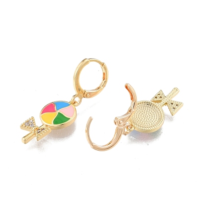 Clear Cubic Zirconia Candy Dangle Leverback Earrings with Colorful Enamel, Brass Enamel Jewelry for Women, Cadmium Free & Nickel Free & Lead Free