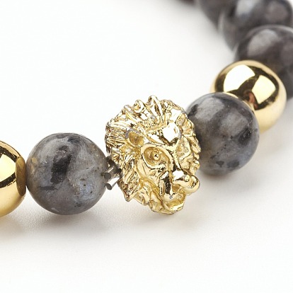Gemstone Beaded Stretch Bracelets, with Alloy Finding, Lion Head, Golden