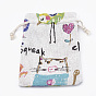 Chaton polycoton (coton polyester) pochettes d'emballage sacs à cordon, avec chat et souris de dessin animé imprimés