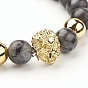 Gemstone Beaded Stretch Bracelets, with Alloy Finding, Lion Head, Golden
