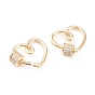 Brass Micro Pave Clear Cubic Zirconia Screw Carabiner Lock Charms, for Necklaces Making, Long-Lasting Plated, Heart