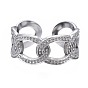 304 anillo de puño abierto con cadena de eslabones de acero inoxidable, anillo hueco grueso para mujer
