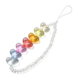 Heart Acrylic & Rondelle Glass Beaded Mobile Straps, Braided Nylon Thread Mobile Accessories Decoration