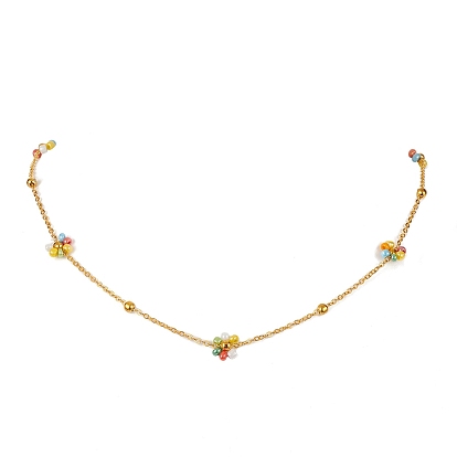 Bracelets, colliers et bracelets de cheville en perles de verre colorées, chaîne à maillons de fleurs, ensemble de bijoux en laiton plaqué ionique (ip)