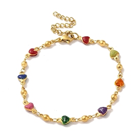 304 Stainless Steel Enamel Colorful Heart Link Chains Bracelets, for Women