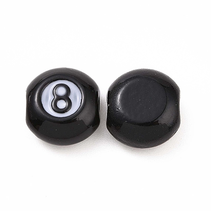 Spray Painted Alloy Enamel Beads, Flat Round with Number.8