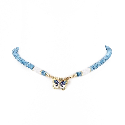Collier pendentif papillon en laiton avec chaînes en perles heishi en argile polymère pour femme