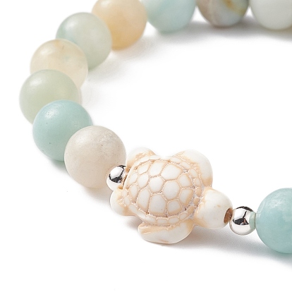 Amazonita de flor natural y pulsera elástica con cuentas de tortuga turquesa sintética (teñida), joyería de playa de piedras preciosas para mujer