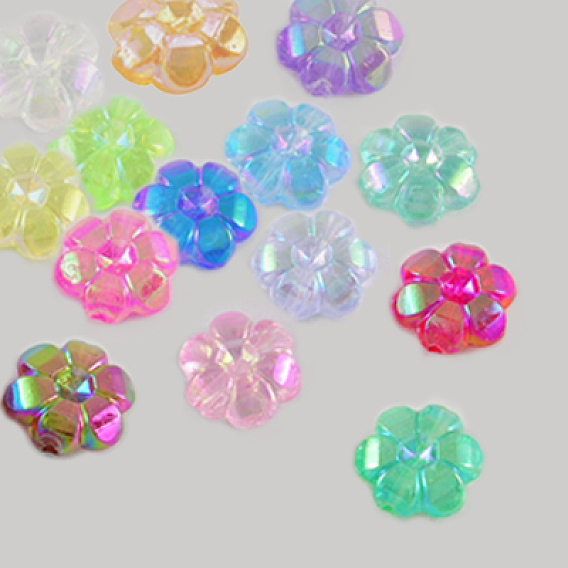 Abalorios de acrílico transparentes, flor, ab chapado, 10x4 mm, agujero: 1 mm, Sobre 2000 unidades / 500 g