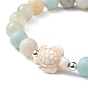 Natural Flower Amazonite & Synthetic Turquoise(Dyed) Tortoise Beaded Stretch Bracelet, Gemstone Beach Jewelry for Women