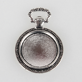 Tibetan Style Alloy Pendant Cabochon Settings, Cadmium Free & Lead Free, Flat Round with Pattern