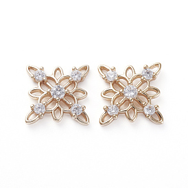 Brass Cubic Zirconia Filigree Joiners, Real 18K Gold Plated, Flower