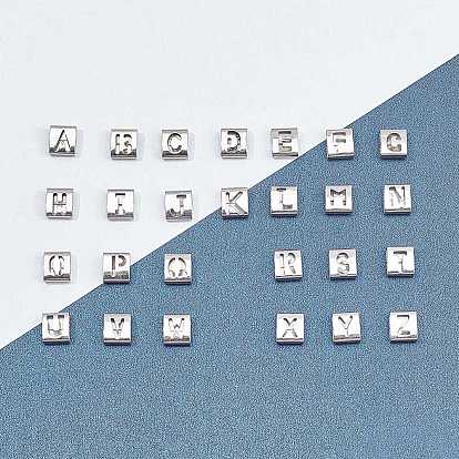 Letter Style 201 Stainless Steel Square Slide Charms, 9x8x4mm, Hole: 8x3mm