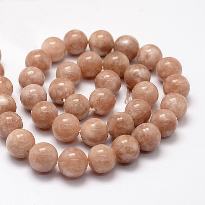 Natural White Jade Beads Strands, Imitation Sunstone, Dyed, Round, Coral