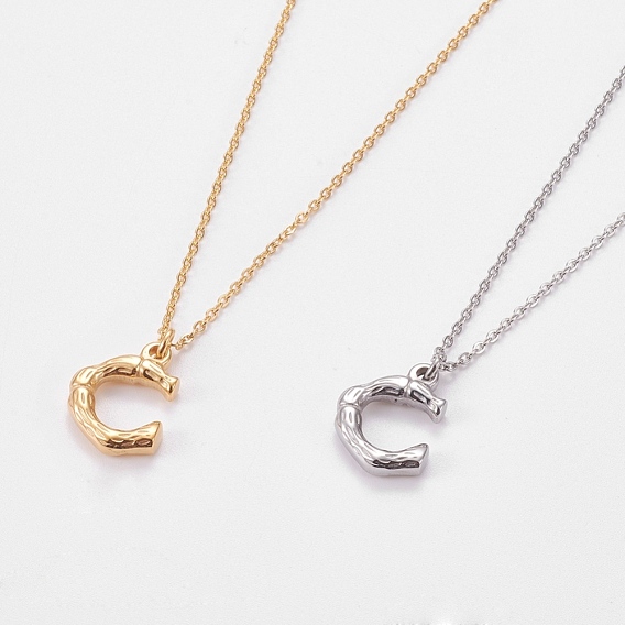 304 Stainless Steel Initial Pendant Necklaces, with Cable Chain and Lobster Claw Clasps, Letter C