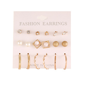 Fashionable OL Earring Set - Simple Round Pearl Studs and Hoop Earrings