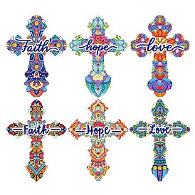 Bricolage religion croix avec mot foi/espoir/amour signet kits de peinture au diamant, y compris les strass en résine, stylo, plateau & colle argile