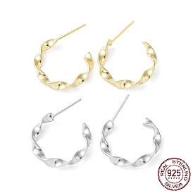 925 Sterling Silver Stud Earrings, Half Hoop Earring, Twisted Round Ring
