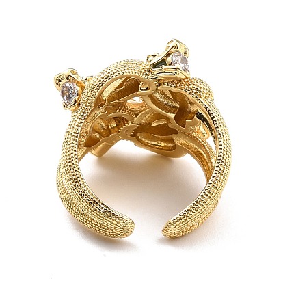 Anillo de puño envuelto en serpiente de circonita cúbica transparente para mujer, anillo abierto grueso para mujer, sin cadmio y níque y plomo