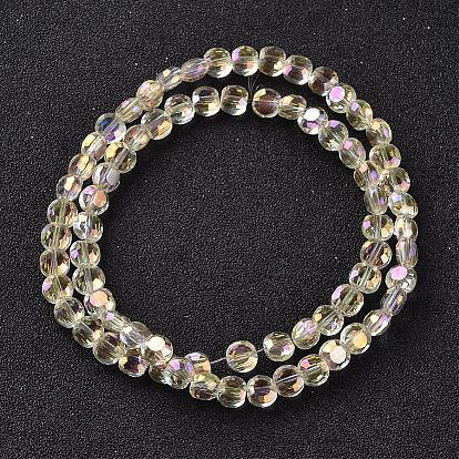 Perles en verre electroplate, plein arc-en-plaqué, plat rond, facette